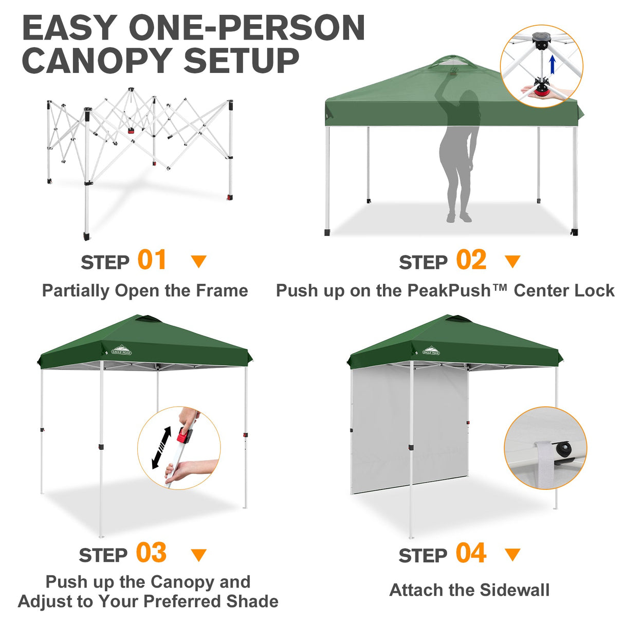 6.6x6.6 Pop Up Canopy Tent with 1 Sidewall - Eagle Peak®