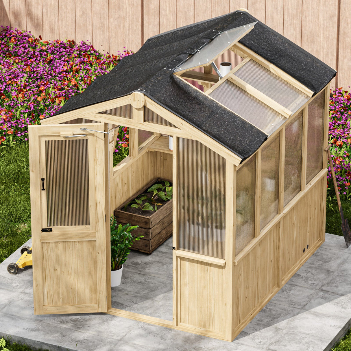 6.7x6x7.7 ft / 6.7x7.8x7.7 ft/ 6.7x9.7x7.7 ft Wood Greenhouse - Eagle Peak Custom Canopy Tent