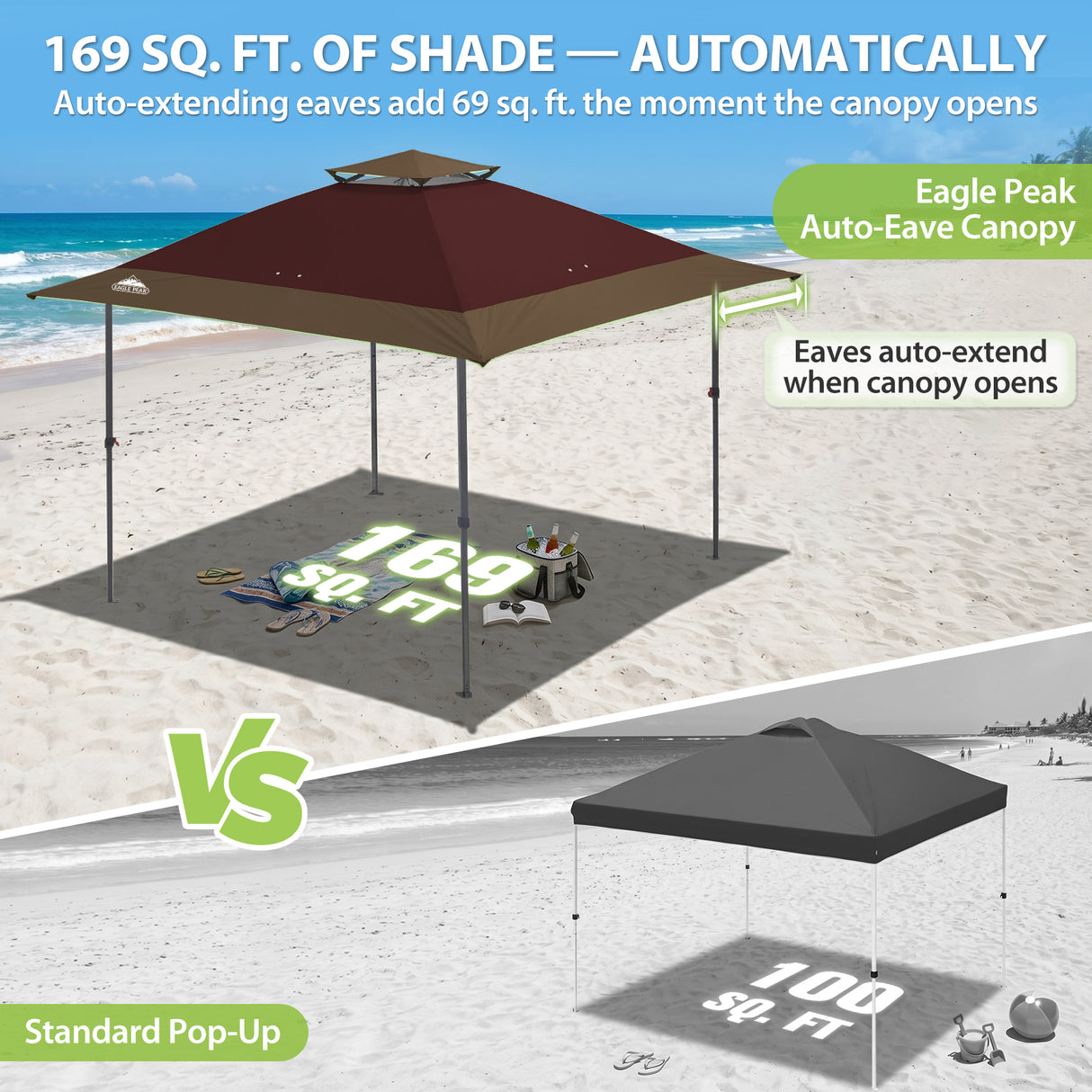 13x13 Straight Leg Pop Up Canopy Tent with 169 sqft of Shade