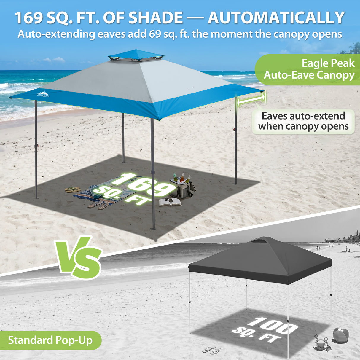 13x13 Straight Leg Pop Up Canopy Tent with 169 sqft of Shade