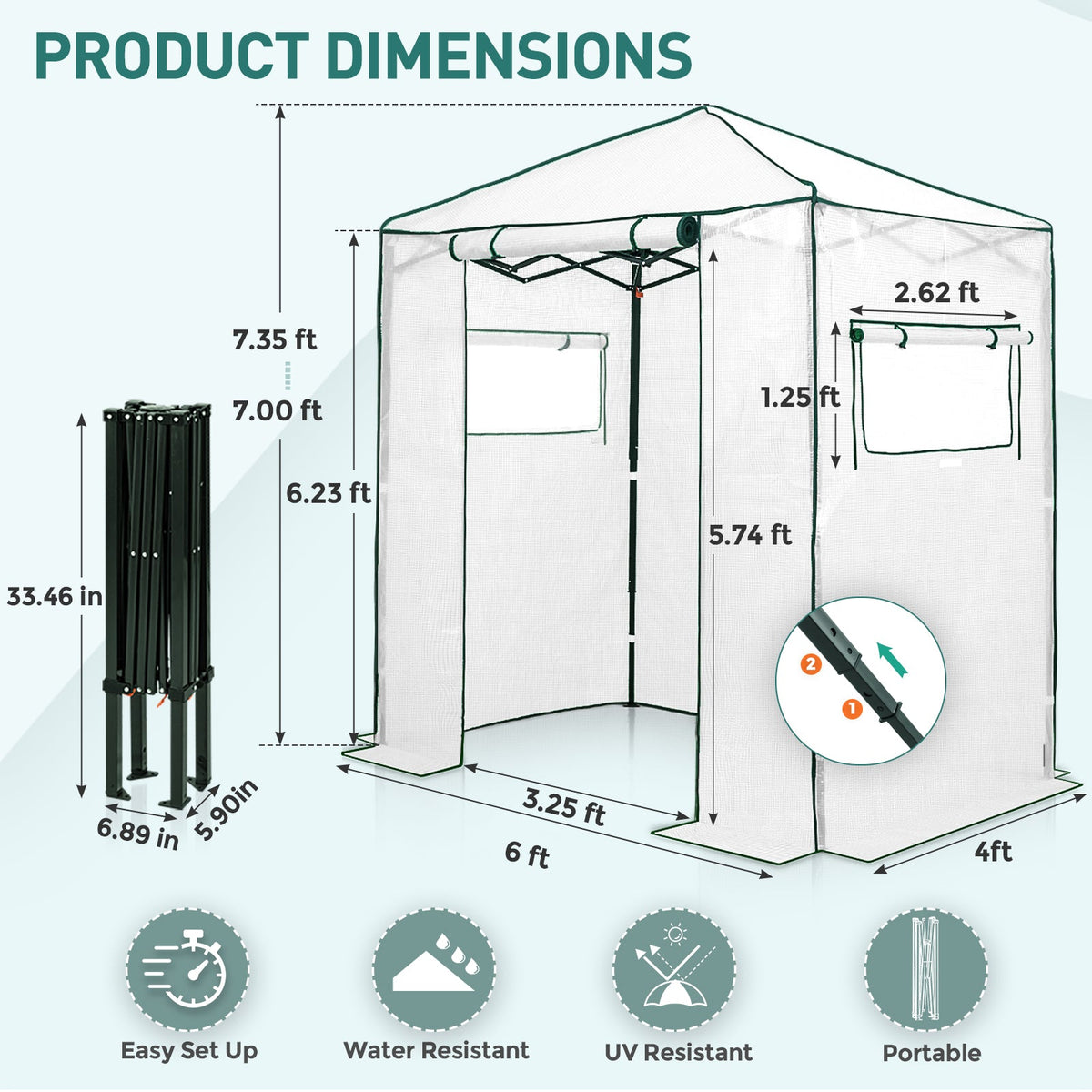 6x4 Easy Setup Small Pop Up Greenhouse - Eagle Peak®