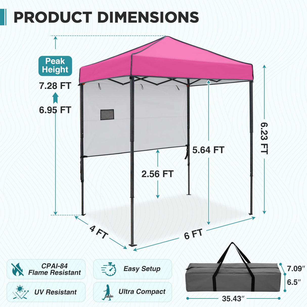 6x4 ft Instant Pop Up Canopy with Adjustable Sun Wall - Eagle Peak®