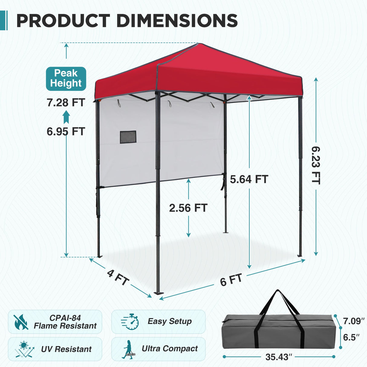 6x4 ft Instant Pop Up Canopy with Adjustable Sun Wall - Eagle Peak®
