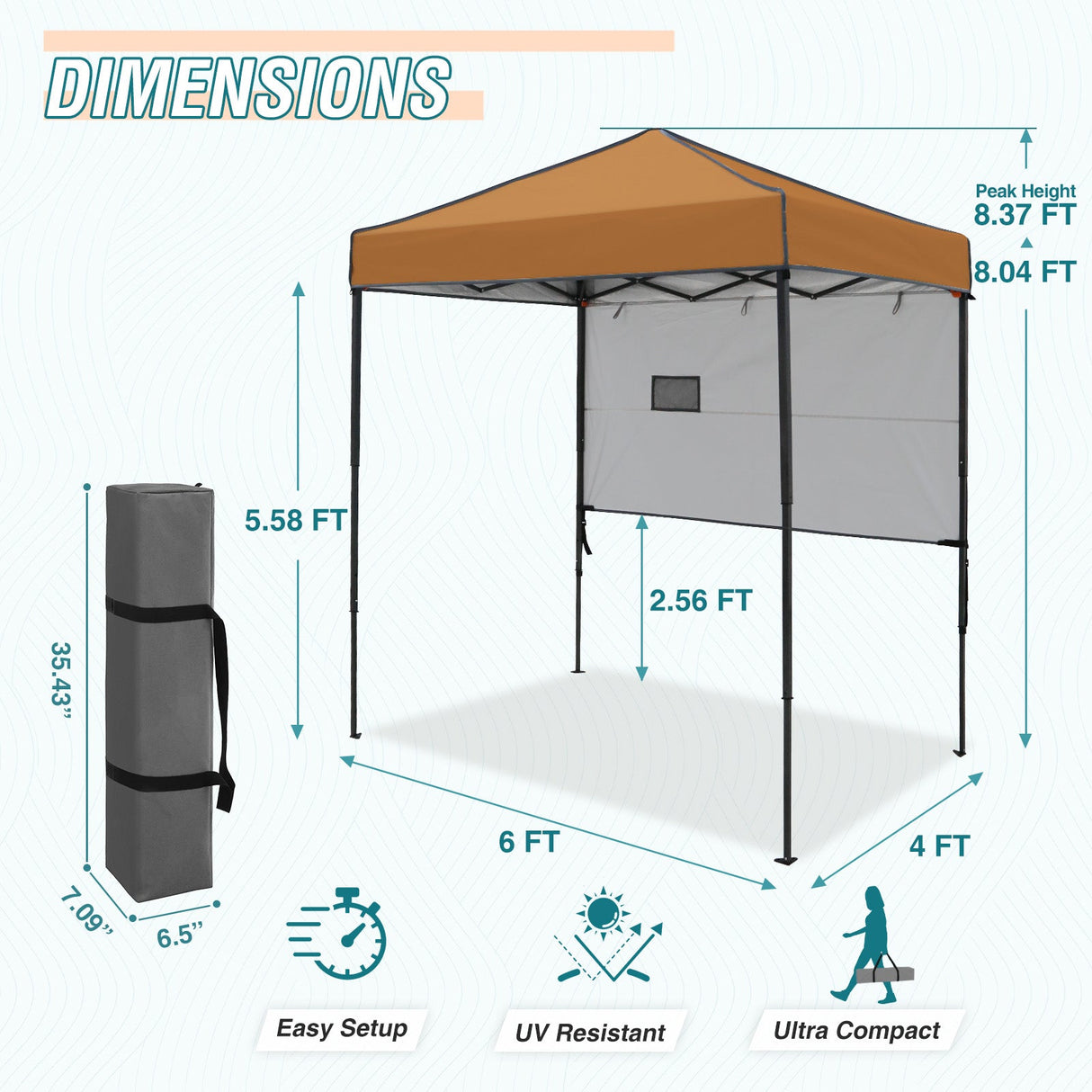 6x4 ft Instant Pop Up Canopy with Adjustable Sun Wall - Eagle Peak Custom Canopy Tent