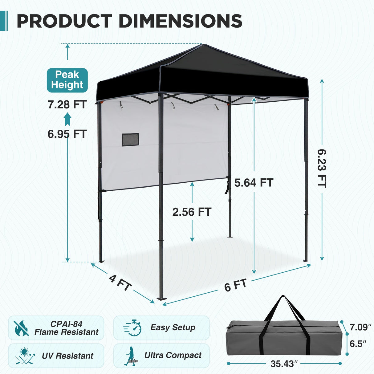 6x4 ft Instant Pop Up Canopy with Adjustable Sun Wall - Eagle Peak®
