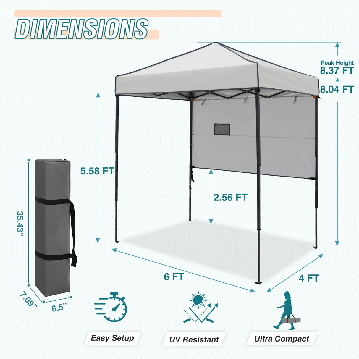 6x4 ft Instant Pop Up Canopy with Adjustable Sun Wall - Eagle Peak Custom Canopy Tent