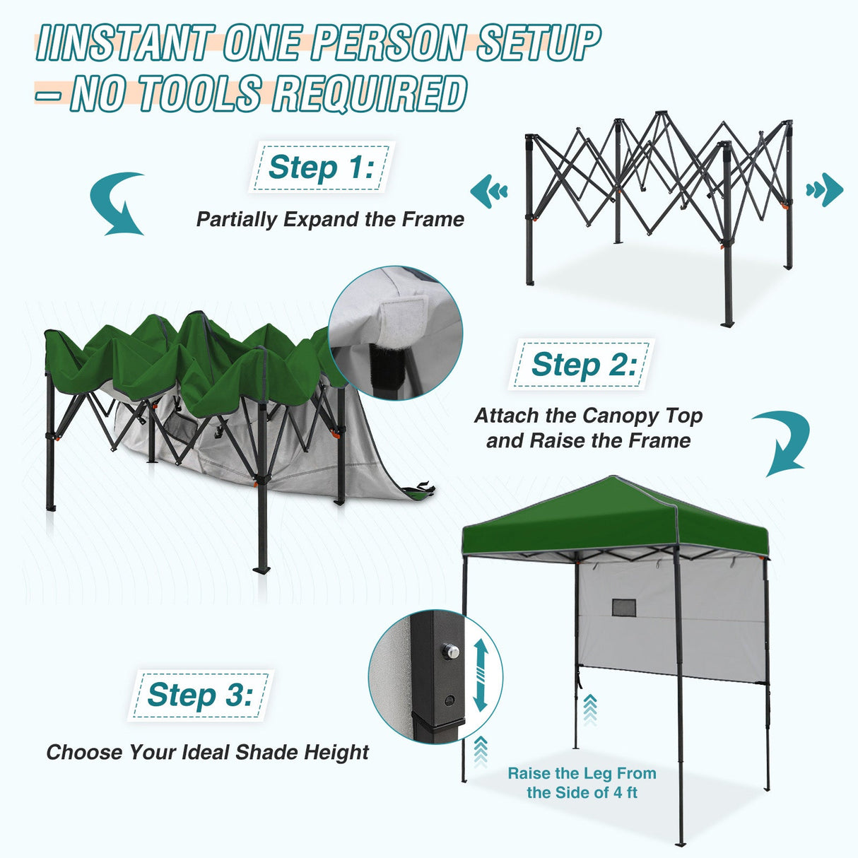 6x4 ft Instant Pop Up Canopy with Adjustable Sun Wall - Eagle Peak Custom Canopy Tent