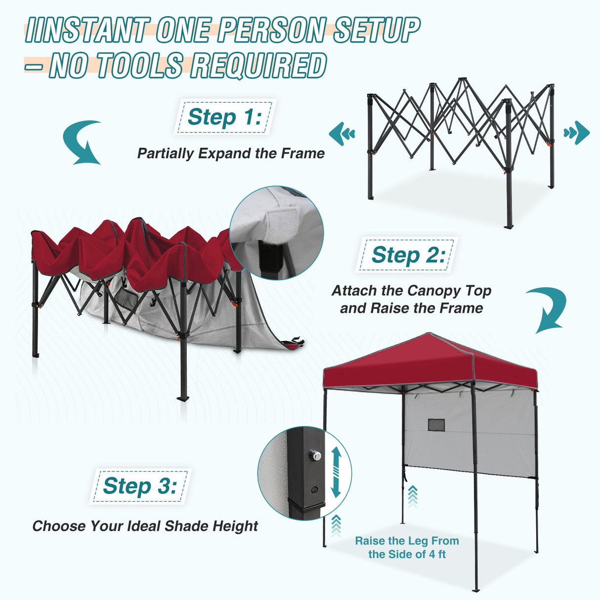6x4 ft Instant Pop Up Canopy with Adjustable Sun Wall - Eagle Peak Custom Canopy Tent