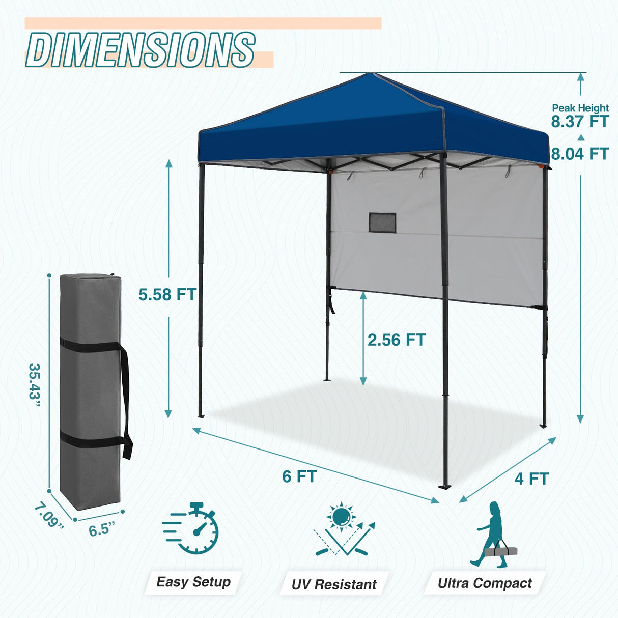 6x4 ft Instant Pop Up Canopy with Adjustable Sun Wall - Eagle Peak Custom Canopy Tent