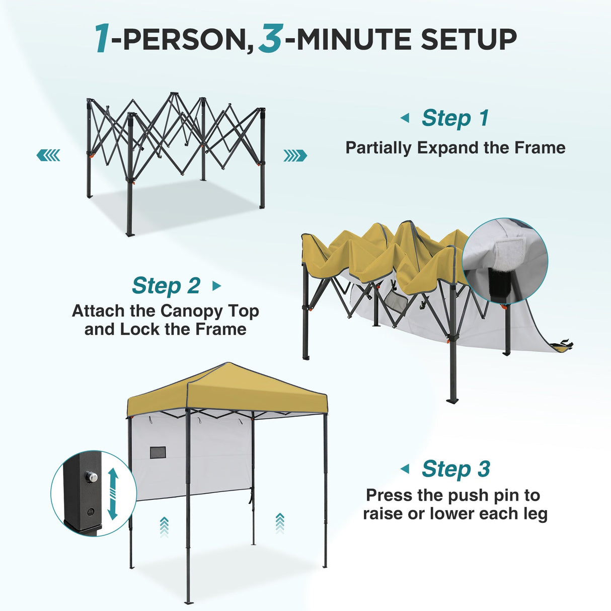 6x4 ft Instant Pop Up Canopy with Adjustable Sun Wall - Eagle Peak®