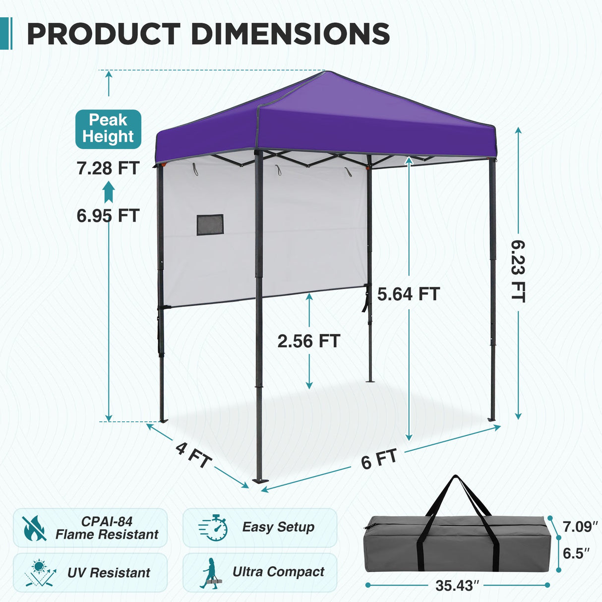 6x4 ft Instant Pop Up Canopy with Adjustable Sun Wall - Eagle Peak®