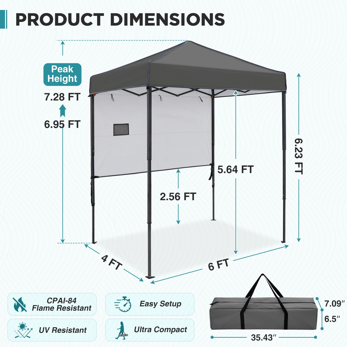 6x4 ft Instant Pop Up Canopy with Adjustable Sun Wall - Eagle Peak®