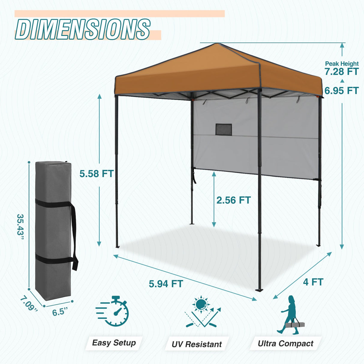 6x4 ft Instant Pop Up Canopy with Adjustable Sun Wall - Eagle Peak Custom Canopy Tent