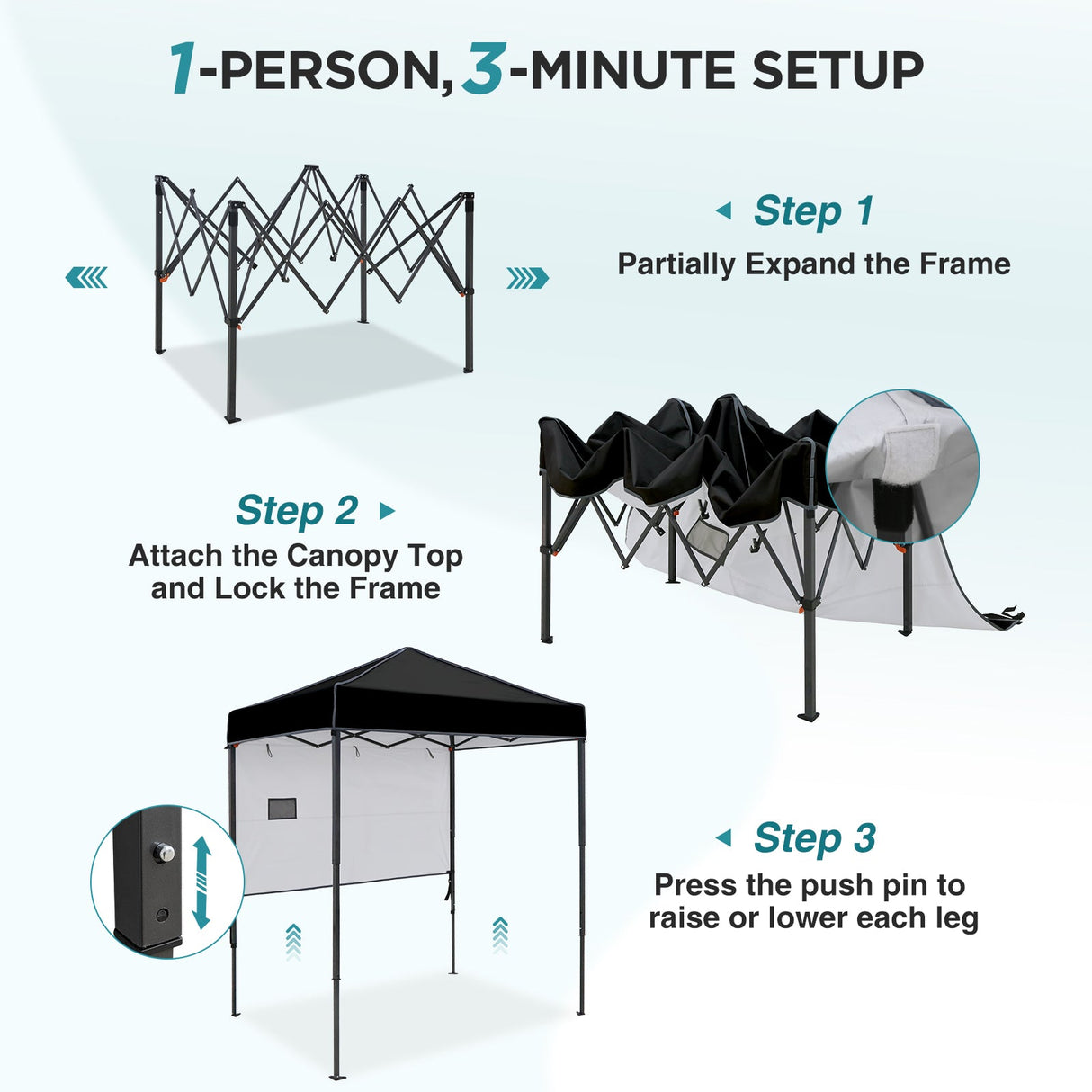 6x4 ft Instant Pop Up Canopy with Adjustable Sun Wall - Eagle Peak®
