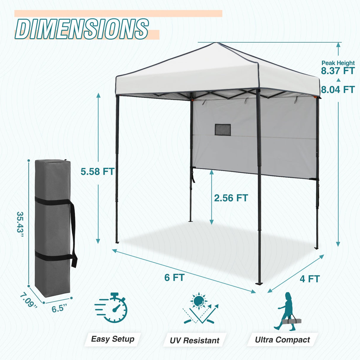 6x4 ft Instant Pop Up Canopy with Adjustable Sun Wall - Eagle Peak Custom Canopy Tent