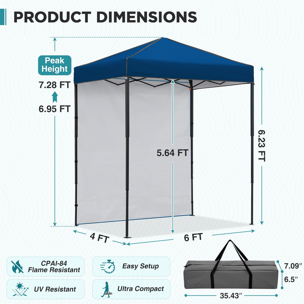 6x4 Instant Pop Up Canopy Tent with 1 Side Wall Panel - Eagle Peak®