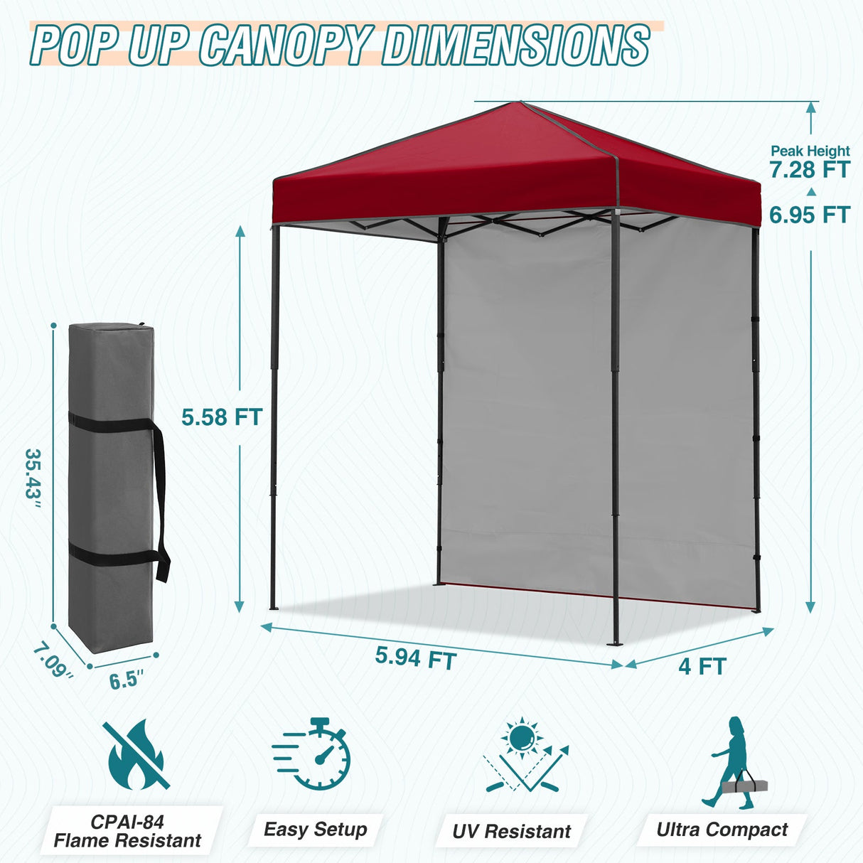 6x4 Instant Pop Up Canopy Tent with 1 Side Wall Panel - Eagle Peak Custom Canopy Tent