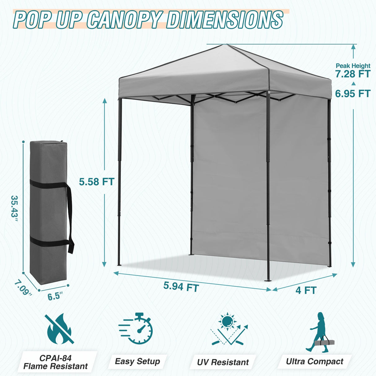 6x4 Instant Pop Up Canopy Tent with 1 Side Wall Panel - Eagle Peak Custom Canopy Tent