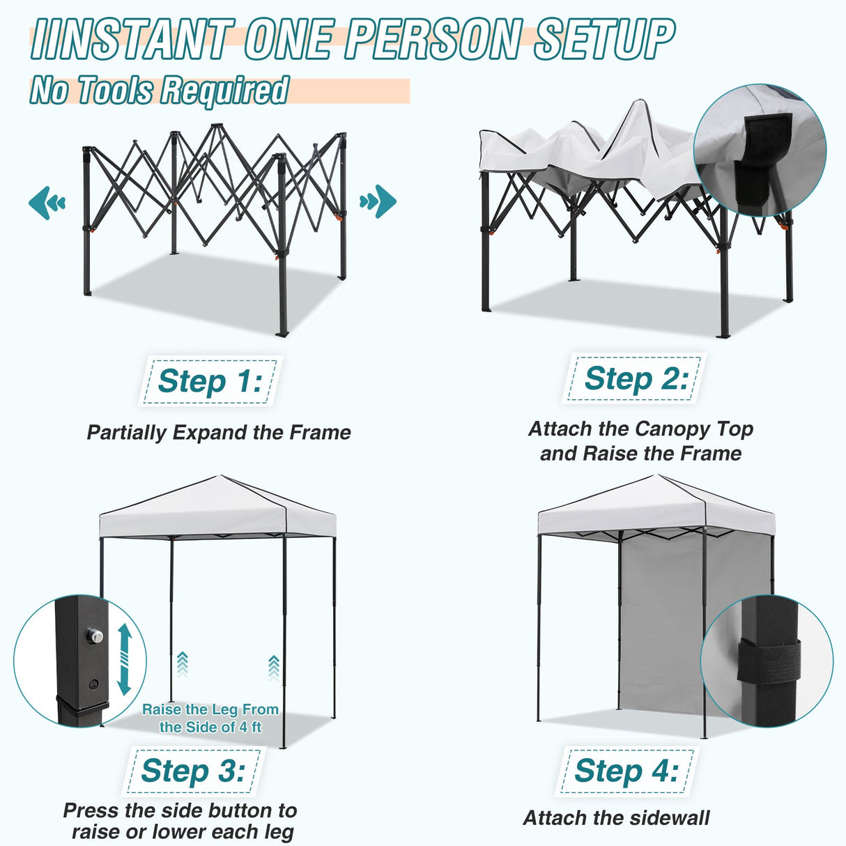 6x4 Instant Pop Up Canopy Tent with 1 Side Wall Panel - Eagle Peak Custom Canopy Tent