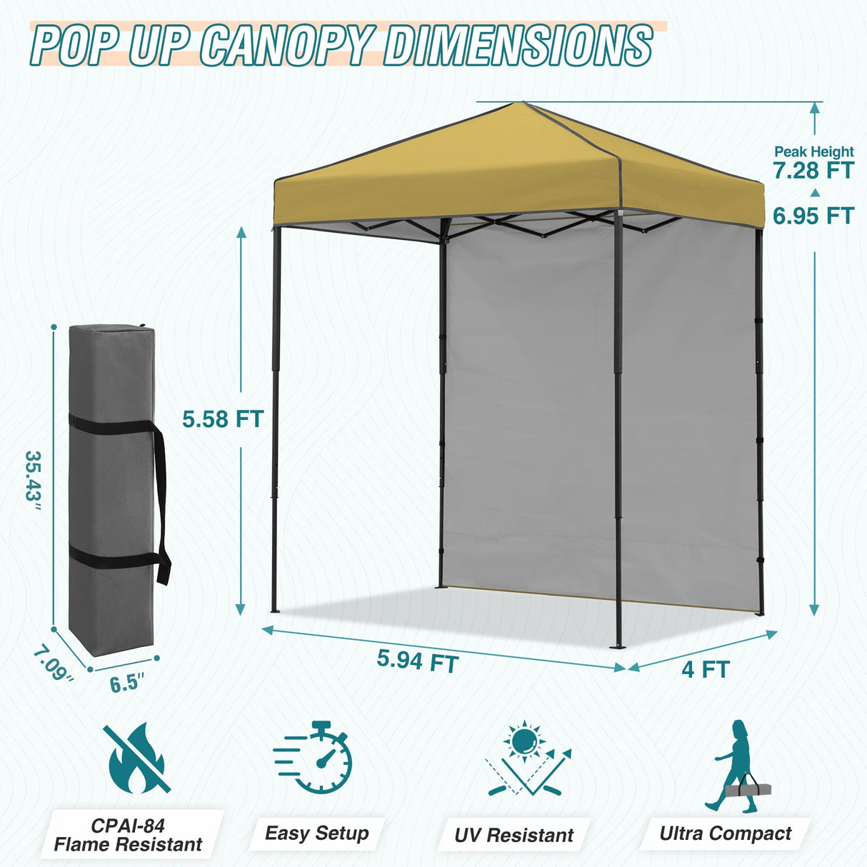 6x4 Instant Pop Up Canopy Tent with 1 Side Wall Panel - Eagle Peak Custom Canopy Tent