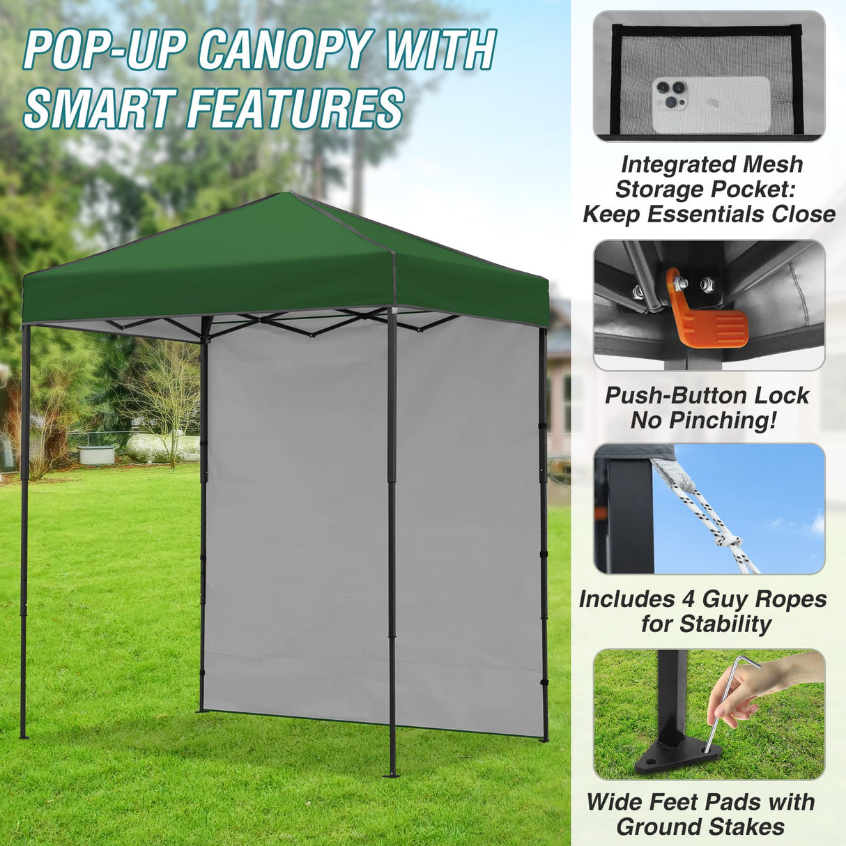 6x4 Instant Pop Up Canopy Tent with 1 Side Wall Panel - Eagle Peak Custom Canopy Tent