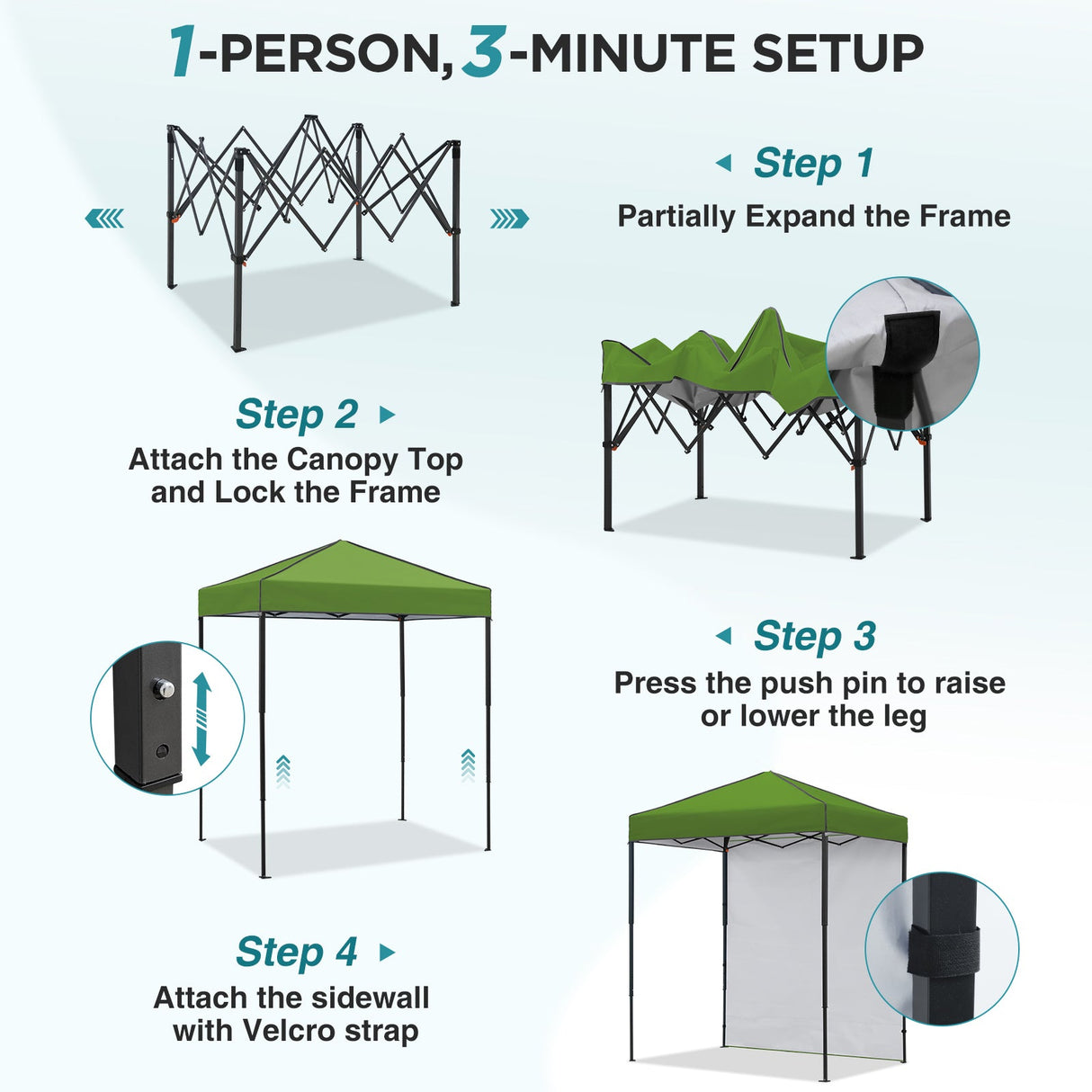 6x4 Instant Pop Up Canopy Tent with 1 Side Wall Panel - Eagle Peak®
