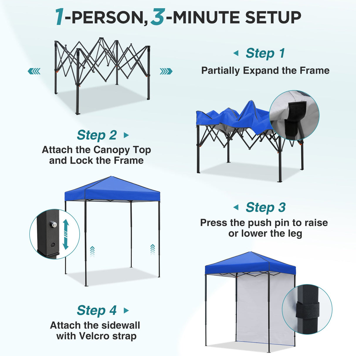 6x4 Instant Pop Up Canopy Tent with 1 Side Wall Panel - Eagle Peak®