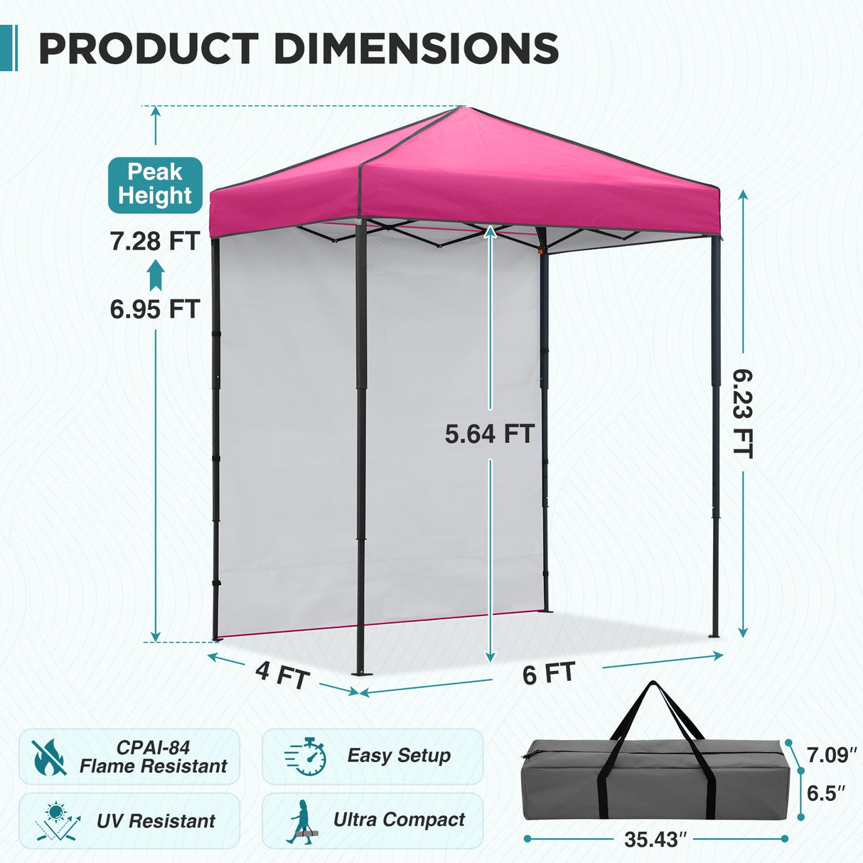 6x4 Instant Pop Up Canopy Tent with 1 Side Wall Panel - Eagle Peak®