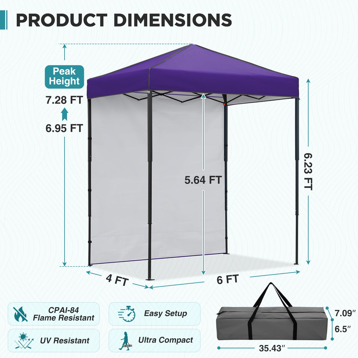 6x4 Instant Pop Up Canopy Tent with 1 Side Wall Panel - Eagle Peak®