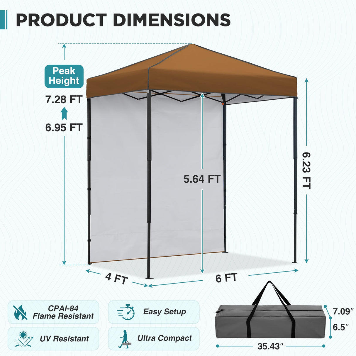 6x4 Instant Pop Up Canopy Tent with 1 Side Wall Panel - Eagle Peak®