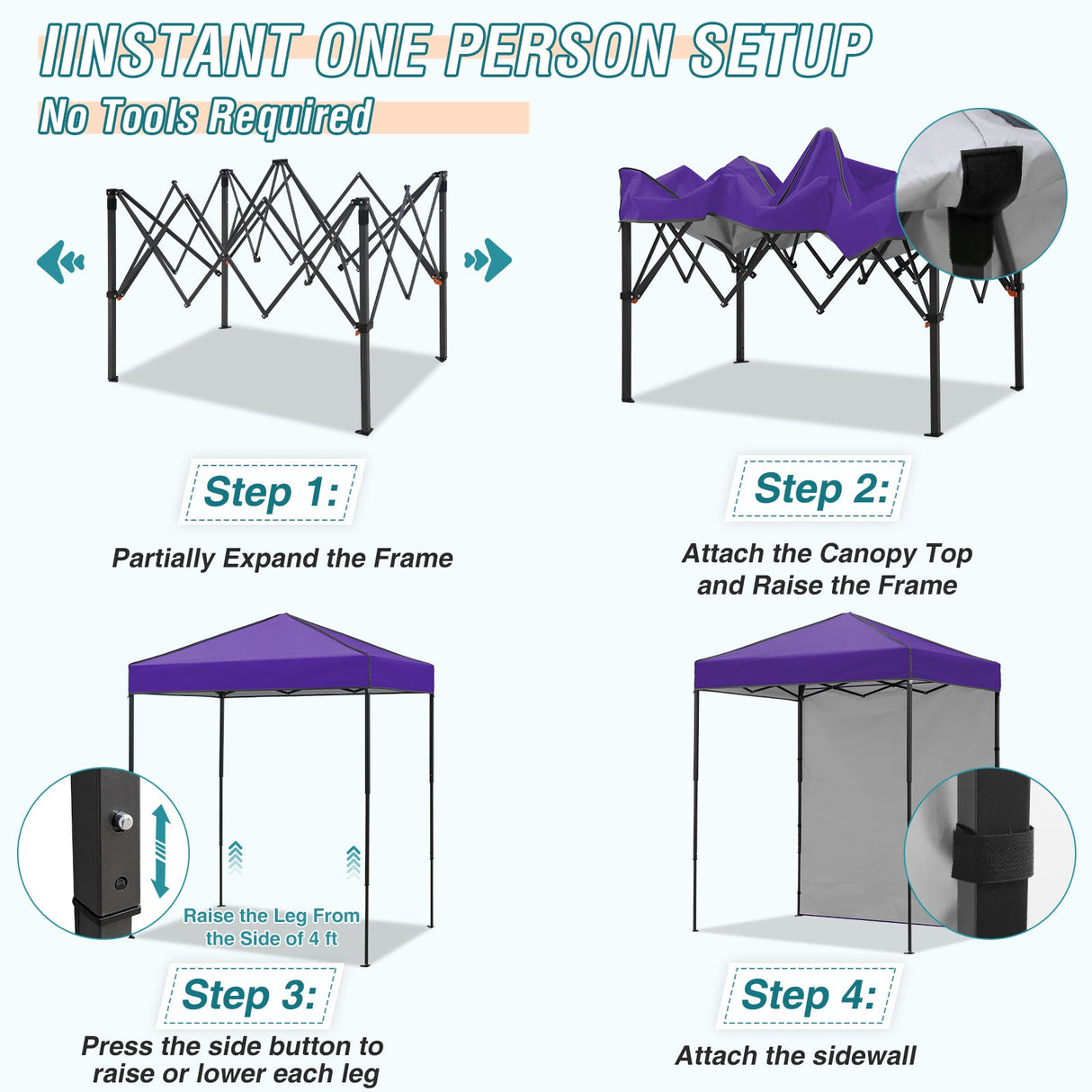 6x4 Instant Pop Up Canopy Tent with 1 Side Wall Panel - Eagle Peak Custom Canopy Tent