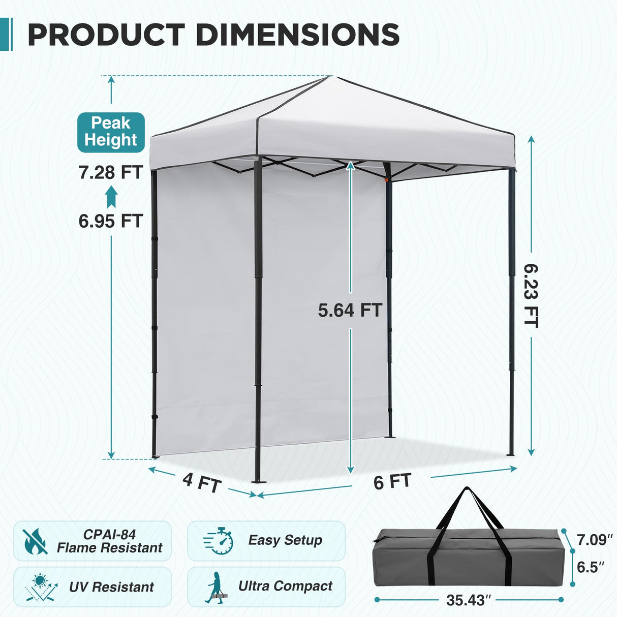 6x4 Instant Pop Up Canopy Tent with 1 Side Wall Panel - Eagle Peak®