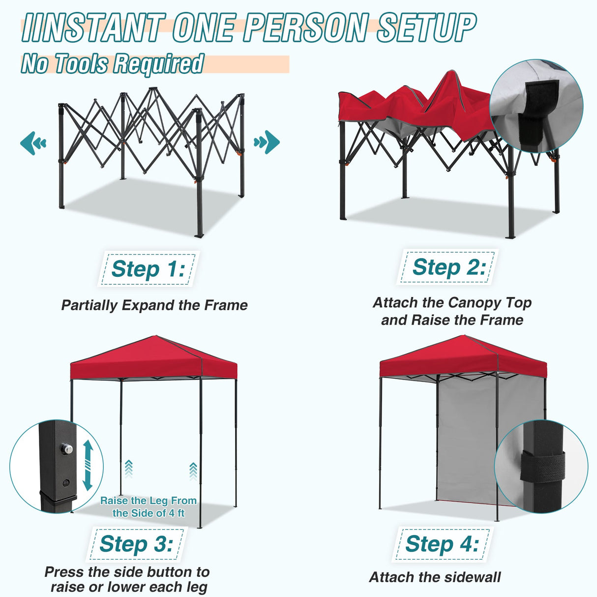 6x4 Instant Pop Up Canopy Tent with 1 Side Wall Panel - Eagle Peak Custom Canopy Tent