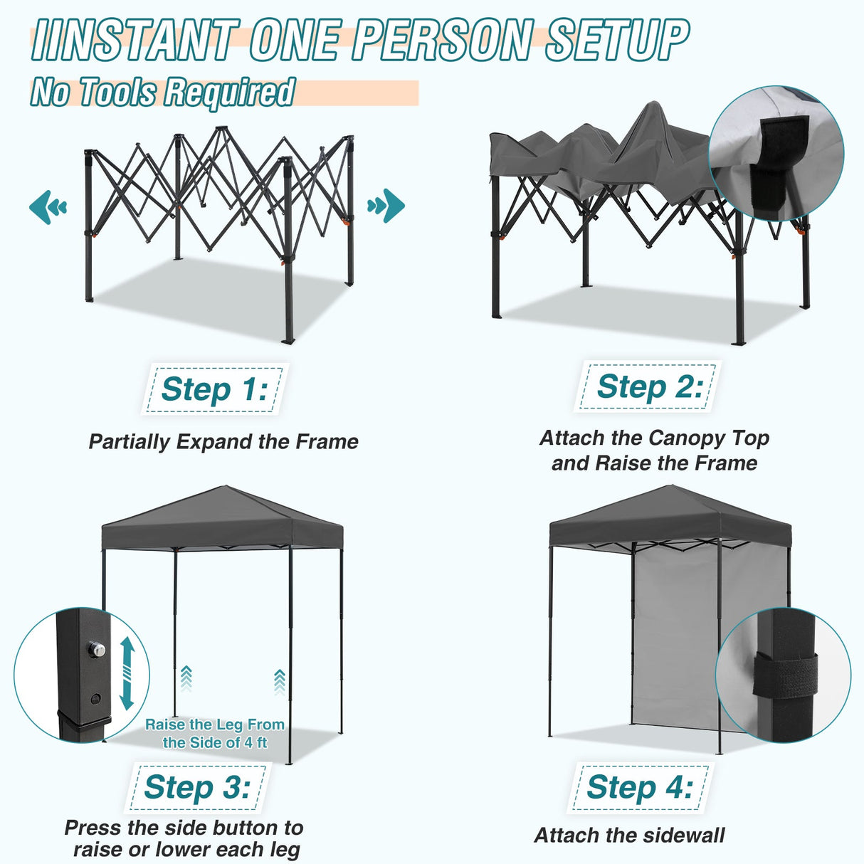 6x4 Instant Pop Up Canopy Tent with 1 Side Wall Panel - Eagle Peak Custom Canopy Tent