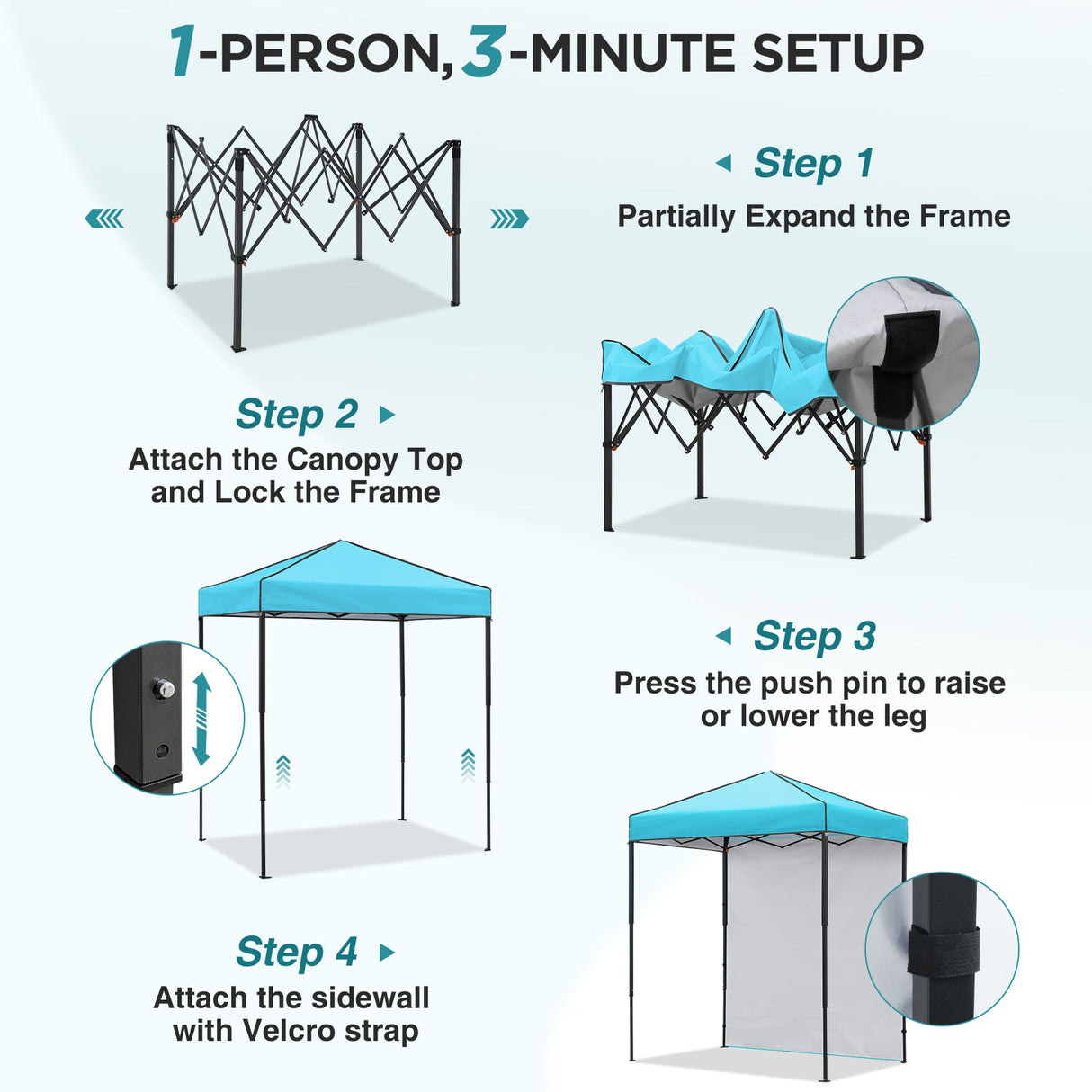 6x4 Instant Pop Up Canopy Tent with 1 Side Wall Panel - Eagle Peak®