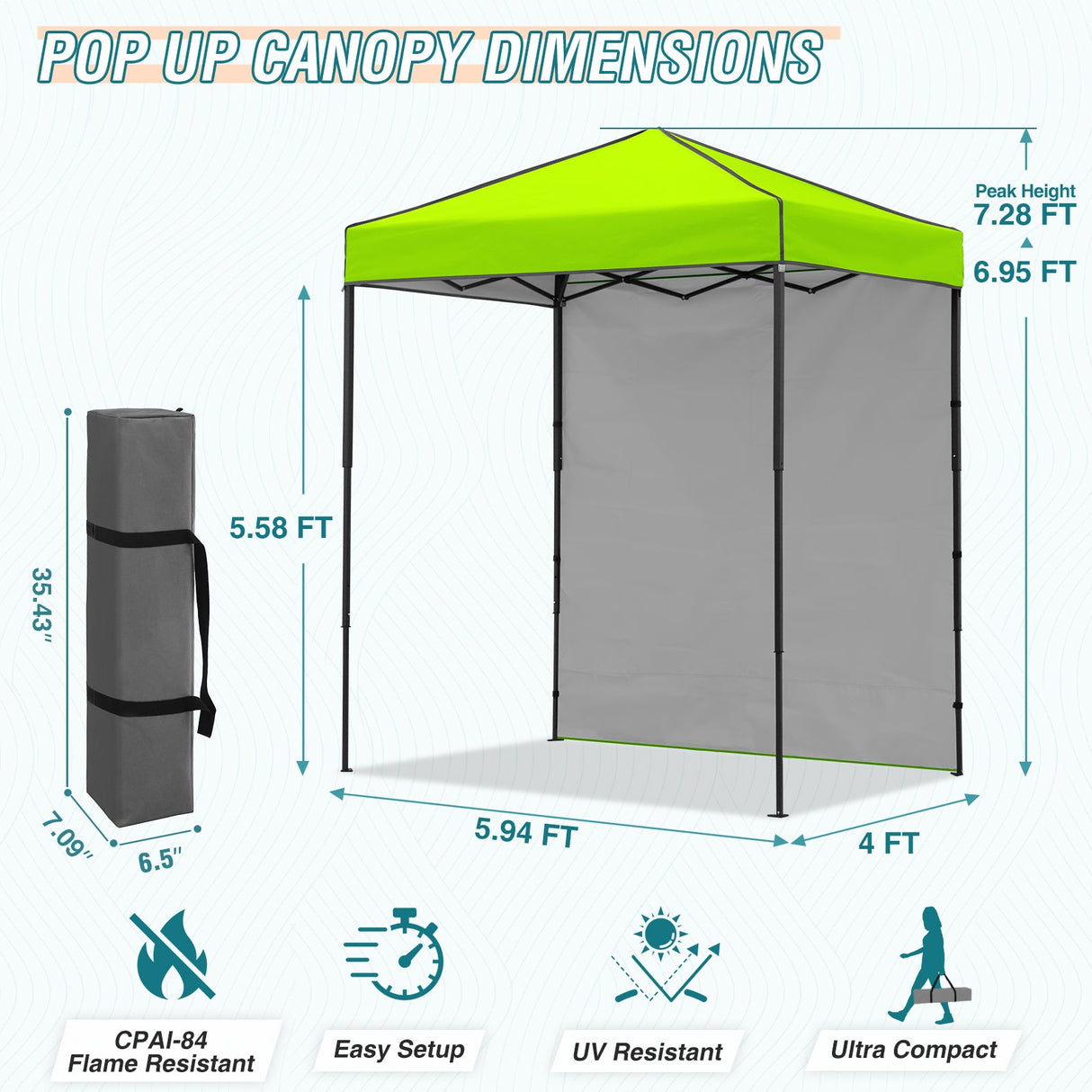 6x4 Instant Pop Up Canopy Tent with 1 Side Wall Panel - Eagle Peak Custom Canopy Tent