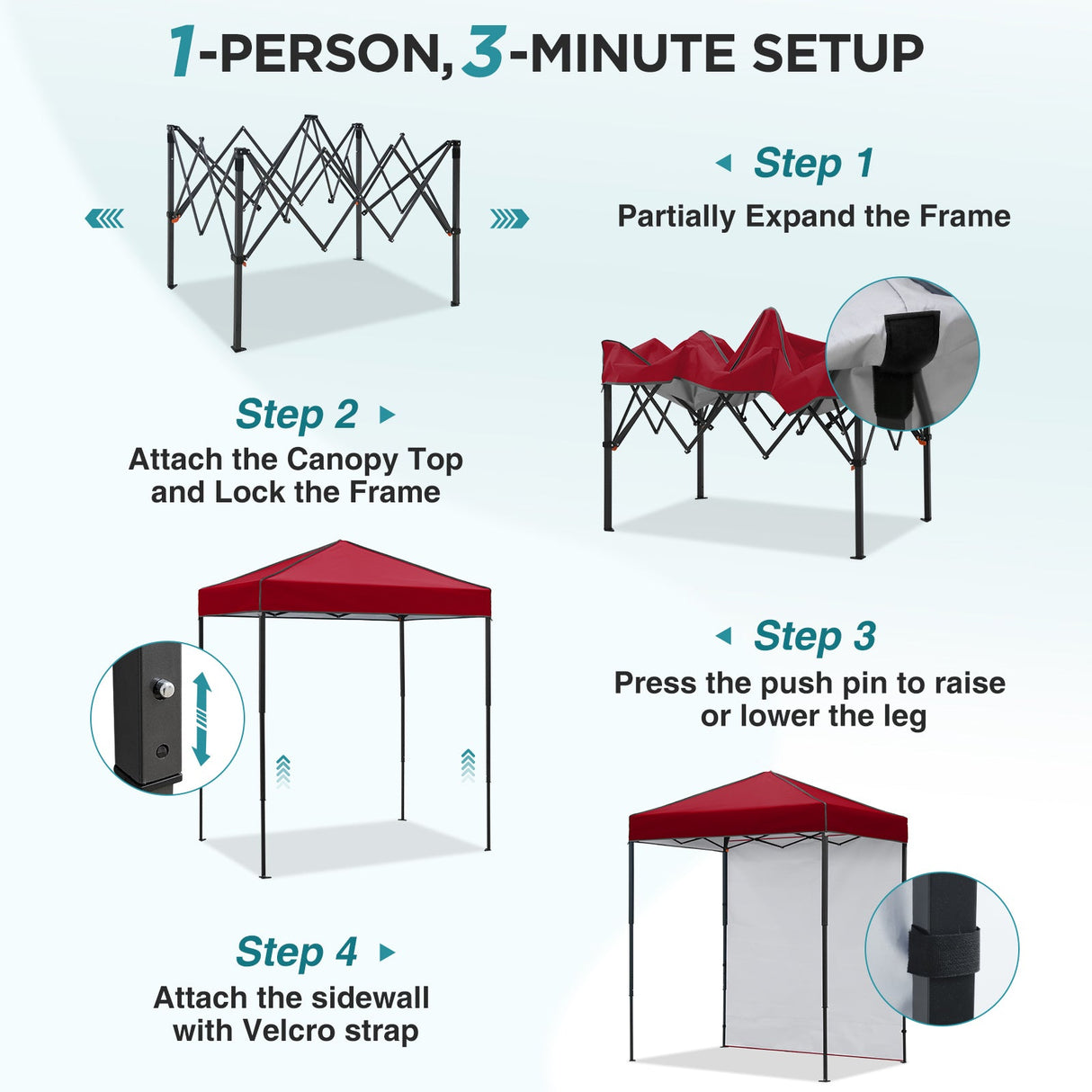 6x4 Instant Pop Up Canopy Tent with 1 Side Wall Panel - Eagle Peak®