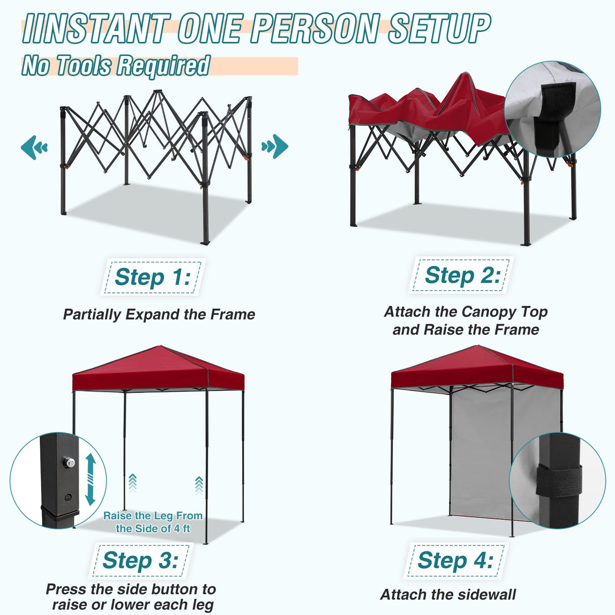 6x4 Instant Pop Up Canopy Tent with 1 Side Wall Panel - Eagle Peak Custom Canopy Tent