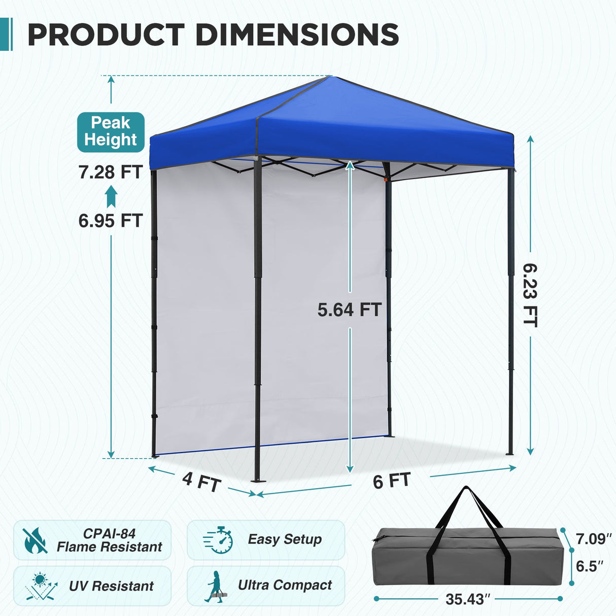 6x4 Instant Pop Up Canopy Tent with 1 Side Wall Panel - Eagle Peak®