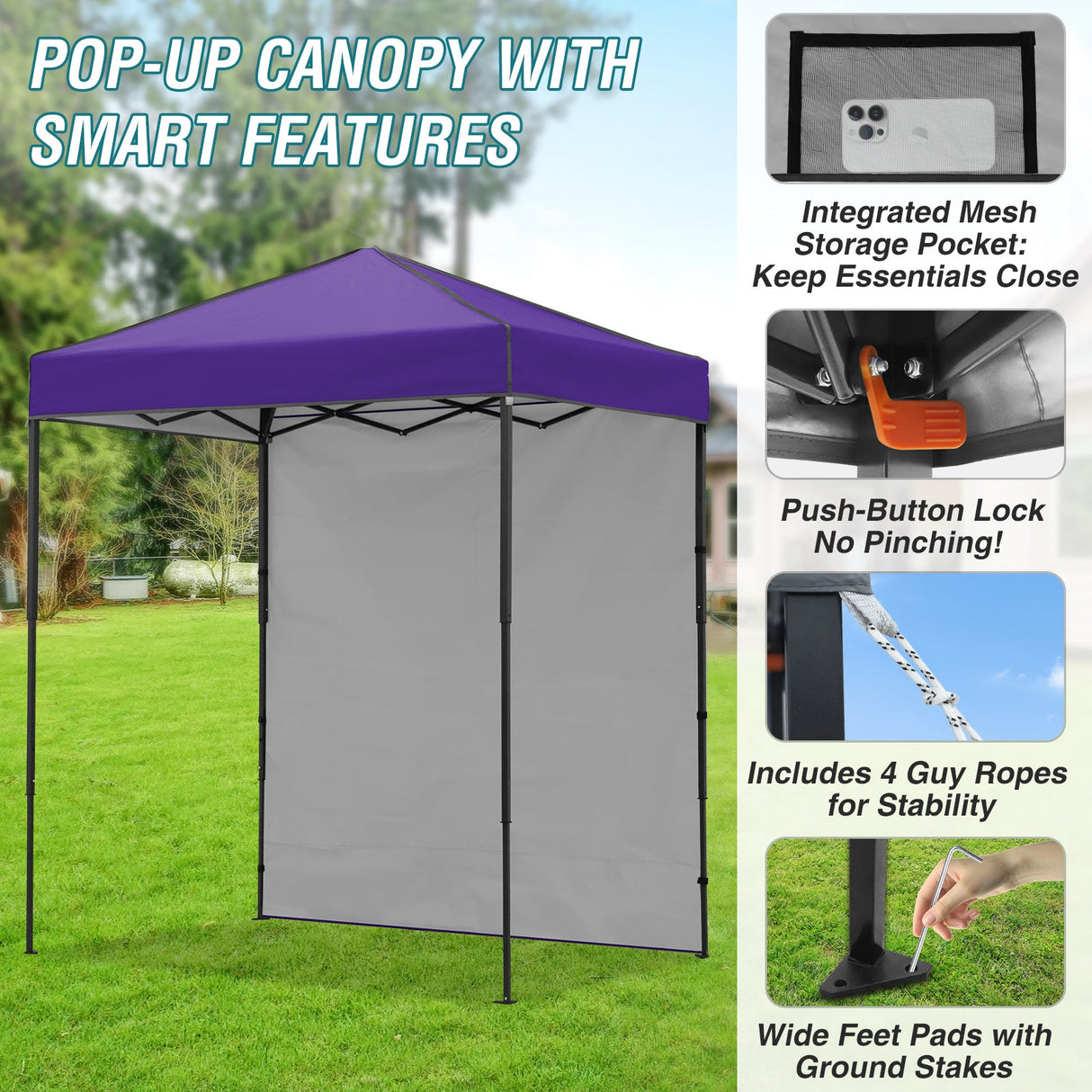 6x4 Instant Pop Up Canopy Tent with 1 Side Wall Panel - Eagle Peak Custom Canopy Tent
