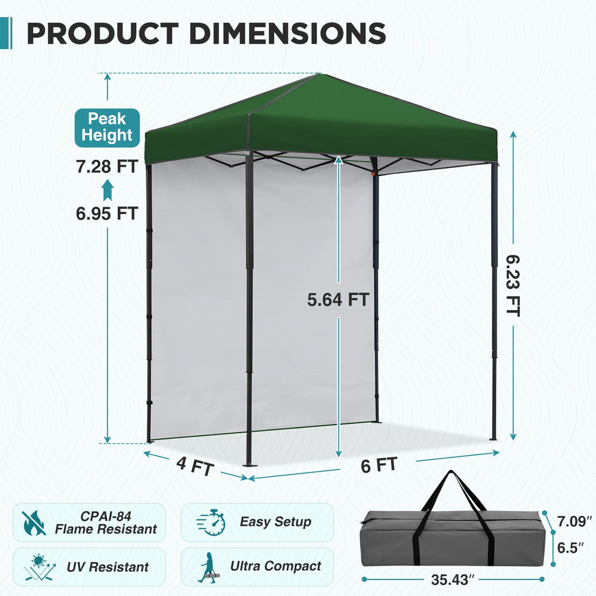 6x4 Instant Pop Up Canopy Tent with 1 Sidewall - Eagle Peak®