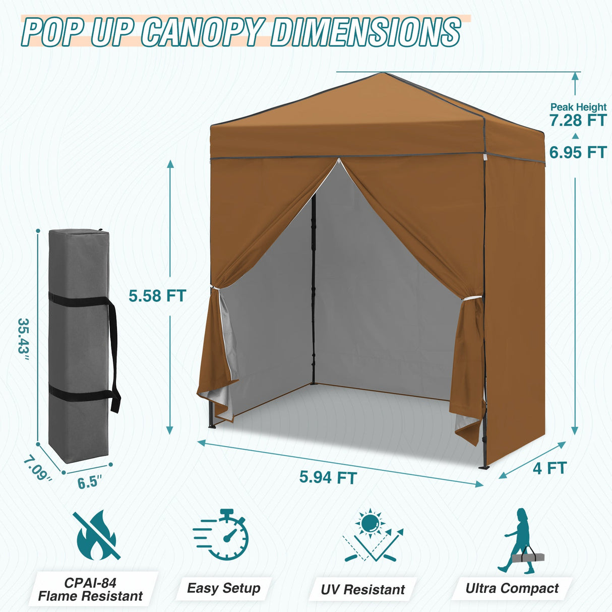 6x4 Instant Pop Up Canopy Tent with 4 Side Wall Panels - Eagle Peak Custom Canopy Tent