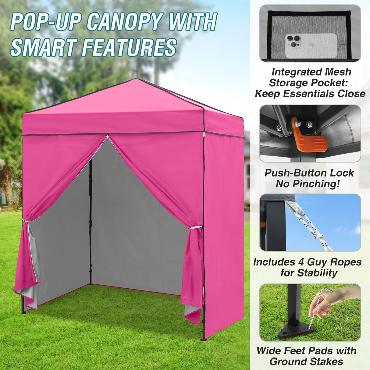 6x4 Instant Pop Up Canopy Tent with 4 Side Wall Panels - Eagle Peak