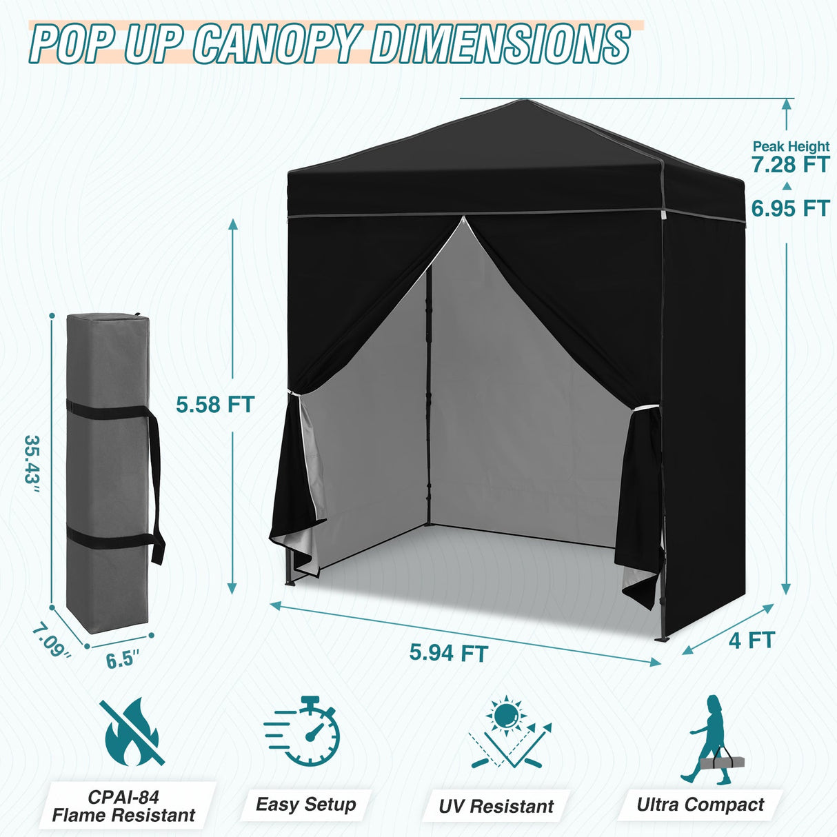 6x4 Instant Pop Up Canopy Tent with 4 Side Wall Panels - Eagle Peak Custom Canopy Tent