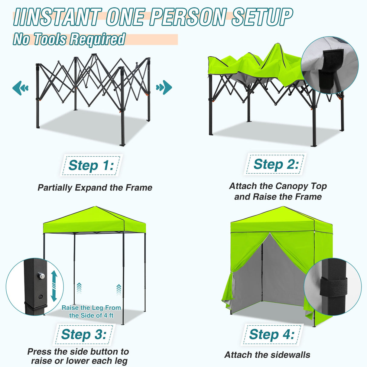 6x4 Instant Pop Up Canopy Tent with 4 Side Wall Panels - Eagle Peak Custom Canopy Tent
