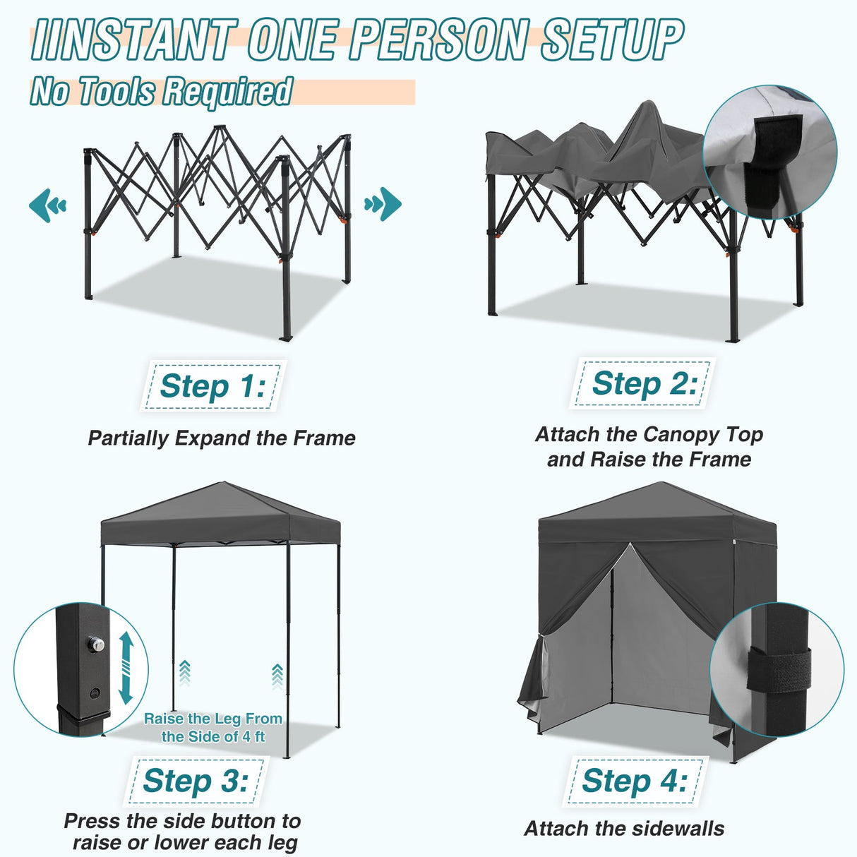 6x4 Instant Pop Up Canopy Tent with 4 Side Wall Panels - Eagle Peak Custom Canopy Tent