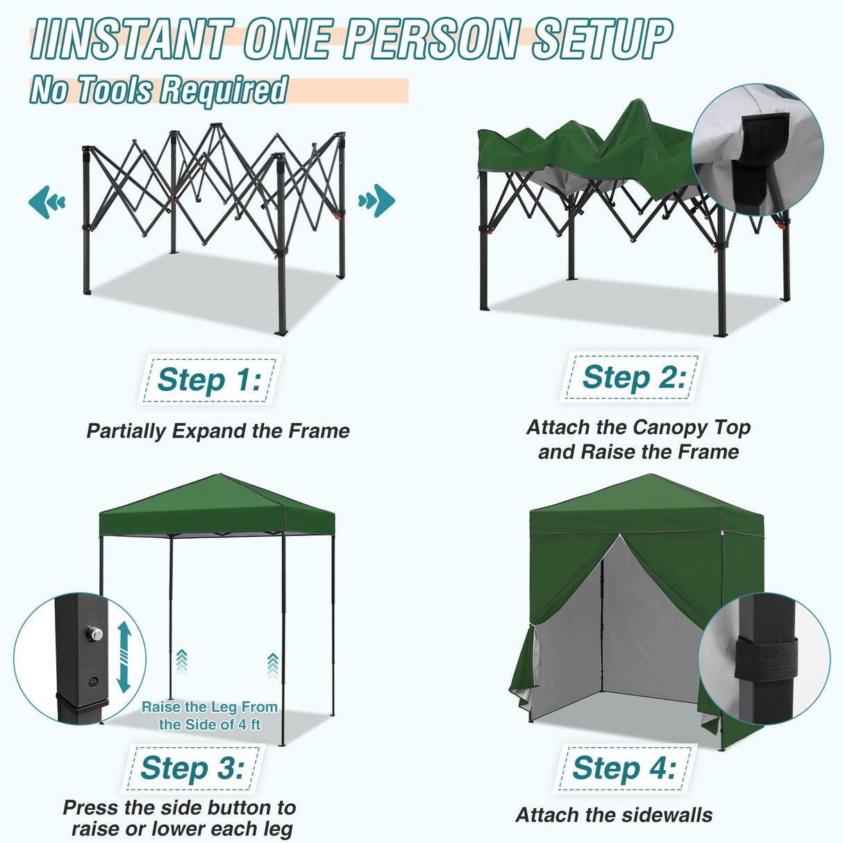 6x4 Instant Pop Up Canopy Tent with 4 Side Wall Panels - Eagle Peak Custom Canopy Tent