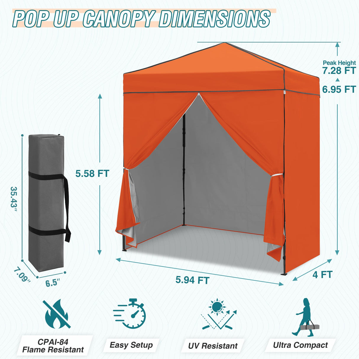 6x4 Instant Pop Up Canopy Tent with 4 Side Wall Panels - Eagle Peak Custom Canopy Tent