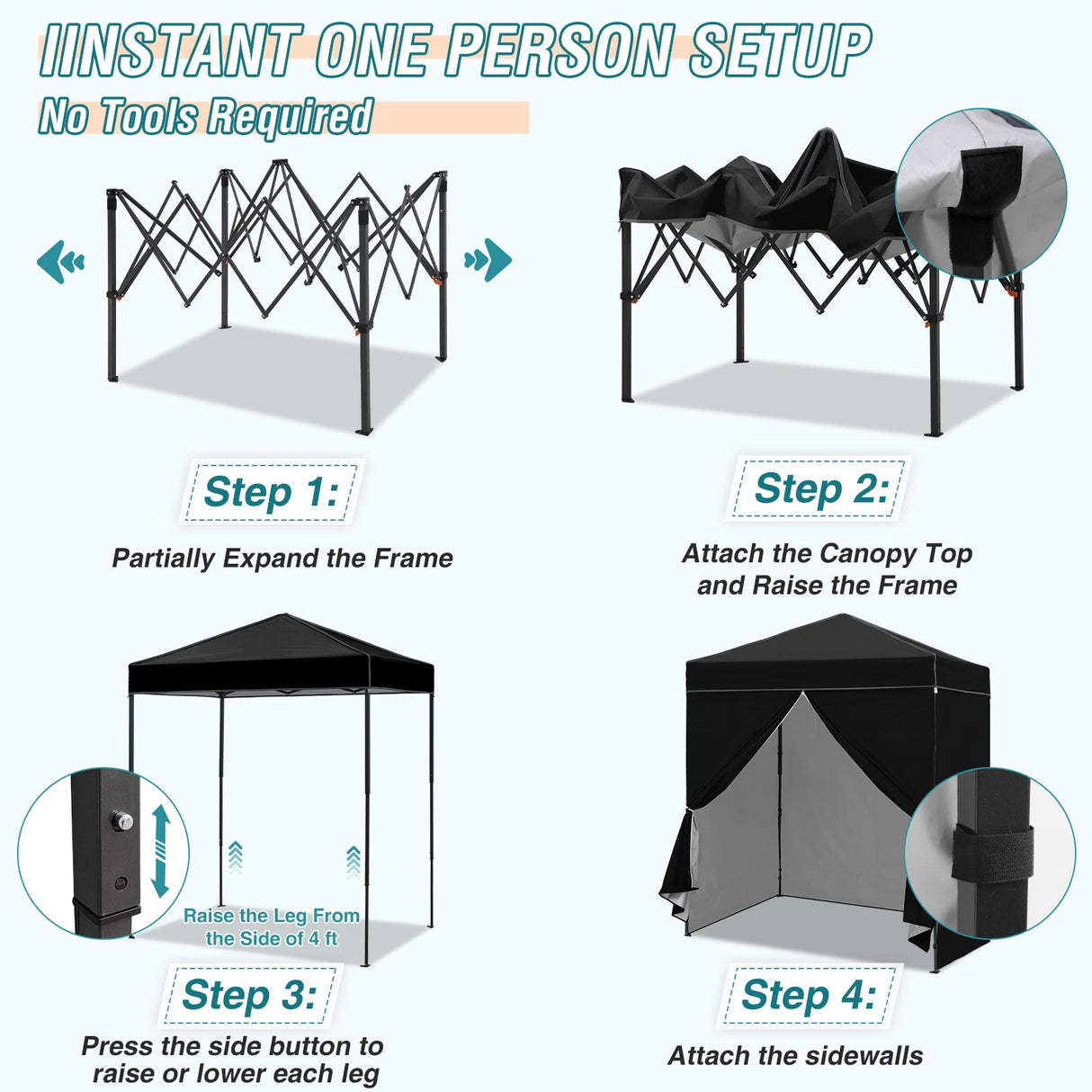 6x4 Instant Pop Up Canopy Tent with 4 Side Wall Panels - Eagle Peak Custom Canopy Tent