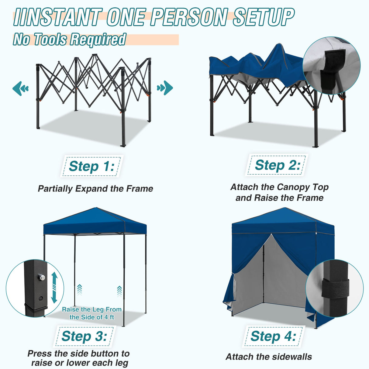 6x4 Instant Pop Up Canopy Tent with 4 Side Wall Panels - Eagle Peak Custom Canopy Tent